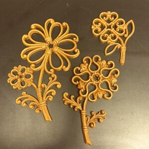 Vintage Homco Flower Wall Decor ~ Faux Wood/Wicker ~ 1978 ~ Set of 3
